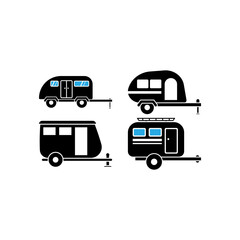 Camper van trailer icon set design template vector isolated illustration