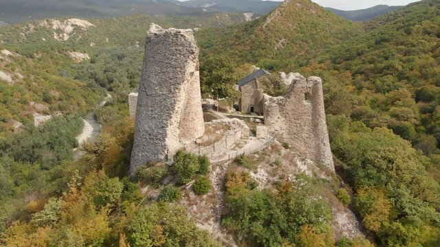 Aerial view of the Ujarma fortress in Kakheti region, Georgia.