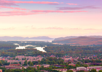 Panorama of Abakan in the morning