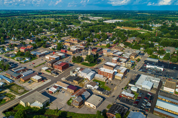 Aerial View of Courthouse and Town Square of Rural Salem Indiana. 