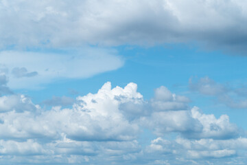 Blue sky white clouds and Beautiful puffy fluffy cumulus cloud, cloudscape background.