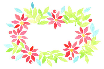 Red flower, berry and leaf frame for decoration on summer and Christmas holiday events.