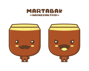 martabak cartoon mascot, Indonesian traditional food vector illustration
