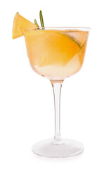 Glass with tasty melon cocktail isolated on white background