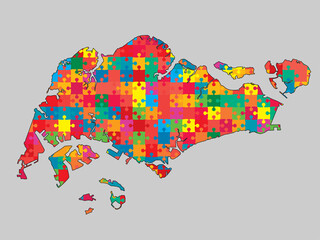 Vector map Singapore from color puzzle, jigsaw