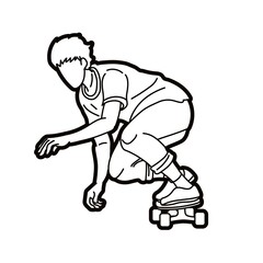 Skateboard Player Extreme Sport Skateboarder Action Cartoon Graphic Vector