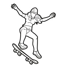 Fototapeta na wymiar Skateboard Player Extreme Sport Skateboarder Action Cartoon Graphic Vector