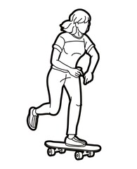 Skateboard Player Extreme Sport Skateboarder Action Cartoon Graphic Vector