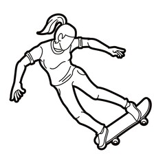 Skateboard Player Extreme Sport Skateboarder Action Cartoon Graphic Vector