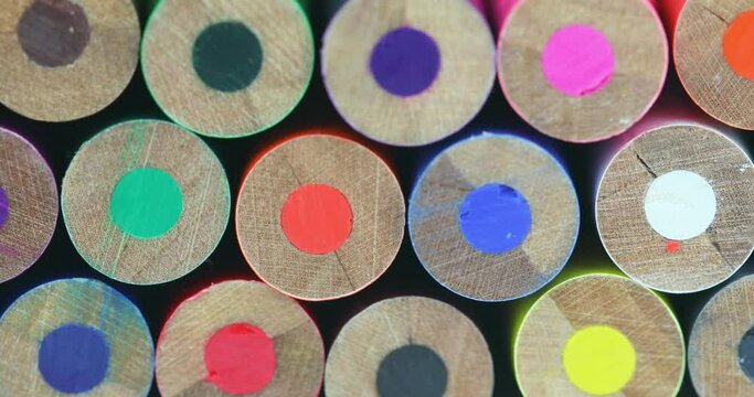Dolly Of Orderly Stack Unsharpened Colored Pencil Ends. Closeup