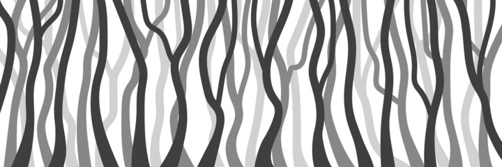 Stylized trees, black and white vector banner