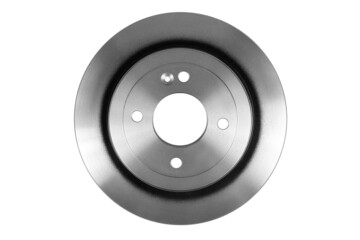 Rear-wheel brake disc isolated on white background. Detail of a car brake system.