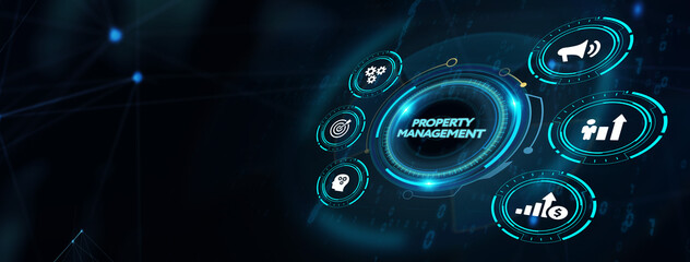 PROPERTY MANAGEMENT inscription, new business concept Business, Technology, Internet and network concept. 3d illustration