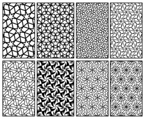 Set of lattice vector patterns with stars and flowers. Seamless patterns.
