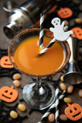 Halloween pumpkin orange cocktail. Festive drink