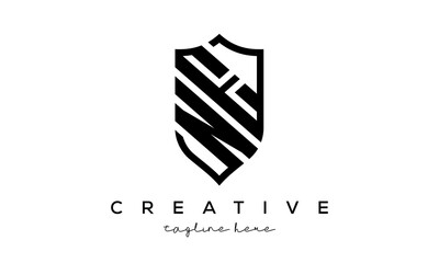 Fototapeta na wymiar NE letters Creative Security Shield Logo