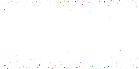 Watercolor confetti on white background. Adorable rainbow colored dots. Happy celebration wide colorful bright card. Sightly hand painted confetti.
