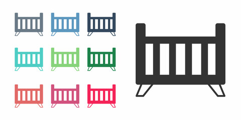 Black Baby crib cradle bed icon isolated on white background. Set icons colorful. Vector