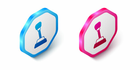 Isometric Gear shifter icon isolated on white background. Manual transmission icon. Hexagon button. Vector