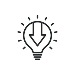 Lightbulb with down arrow. Energy crisis icon concept isolated on white background. Vector illustration