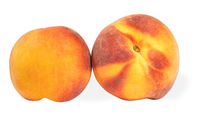 Two peaches isolated on a white background.Ripe, juicy fruits on a white background.They are used for labels, banners and web design.