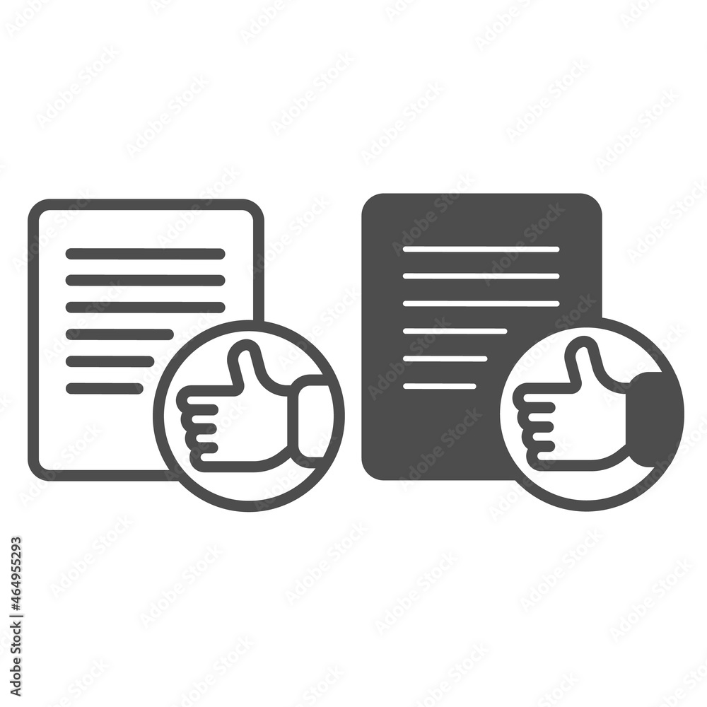 Poster paper sheet with thumbs up hand line and solid icon, dating concept, candidate questionnaire vector 