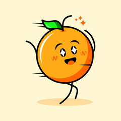cute orange character with happy expression, sparkling eyes and run. cartoon, emoticon, modern, fresh, outline and mascot logotype. suitable for logo, icon and sign