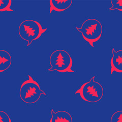 Red Tree icon isolated seamless pattern on blue background. Forest symbol. Vector