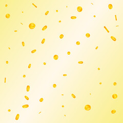 Indian rupee coins falling. Dramatic scattered INR coins. India money. Excellent jackpot, wealth or success concept. Vector illustration.