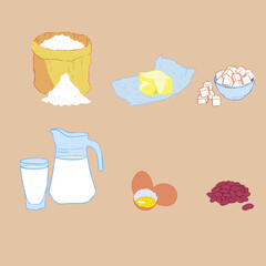 set of pictures baking ingredients