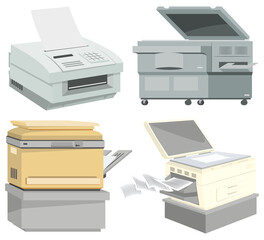 Business technics. Office printers and scanners. Illustration for internet and mobile website.