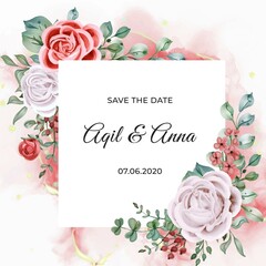 Elegant Engagement Rose Watercolor Wedding Invitation Template Card