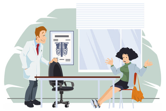 Girl Patient at Doctor Appointment in Clinic Office. Illustration for internet and mobile website.