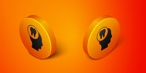 Isometric Toothache icon isolated on orange background. Orange circle button. Vector