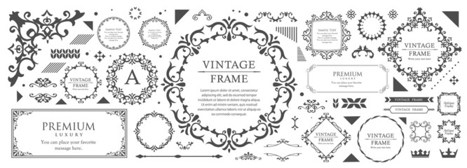 クリスマスをイメージしたフレームデザインのセット。アンティーク。ビンテージ。エレガント