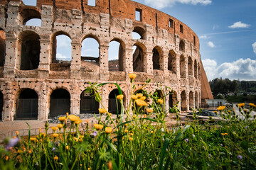 Obraz premium Colosseum in Rome. travel directions and rest in Italy. Europe sightseeing landmarks and tourism