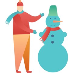 Happy man making snowman vector icon on white
