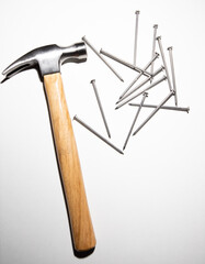 hammer and nails on white background