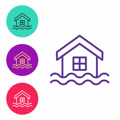 Set line House flood icon isolated on white background. Home flooding under water. Insurance concept. Security, safety, protection, protect concept. Set icons colorful. Vector