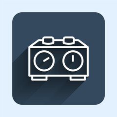 White line Time chess clock icon isolated with long shadow background. Sport equipment. Blue square button. Vector