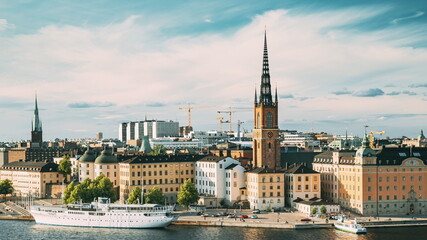 Stockholm, Sweden. Gamla Stan Is Famous Popular Place And Destination Scenic. Riddarholm Church In...