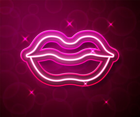 Glowing neon line Smiling lips icon isolated on red background. Smile symbol. Vector