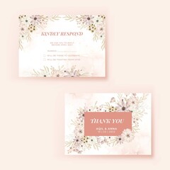 rsvp and thank you card with flower soft design template