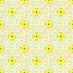 Yellow floral pattern wallpaper with doodle background, seamless pattern, light yellow cream background.