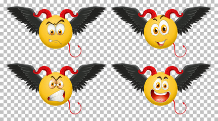 Set of devil emoticon with facial expression