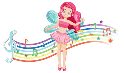 Cute fairy cartoon character with rainbow wave