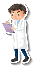Scientist student boy cartoon character sticker