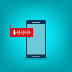 Voice message chat notification or audio podcast notification. Bubble speech on smart phone screen. Vector illustration