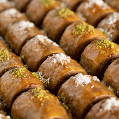 pistachio baklava a tray of baklava