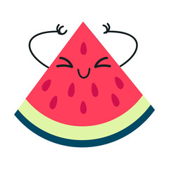 Funny Watermelon Fruit Character with Smiling Face and Arm Vector Illustration